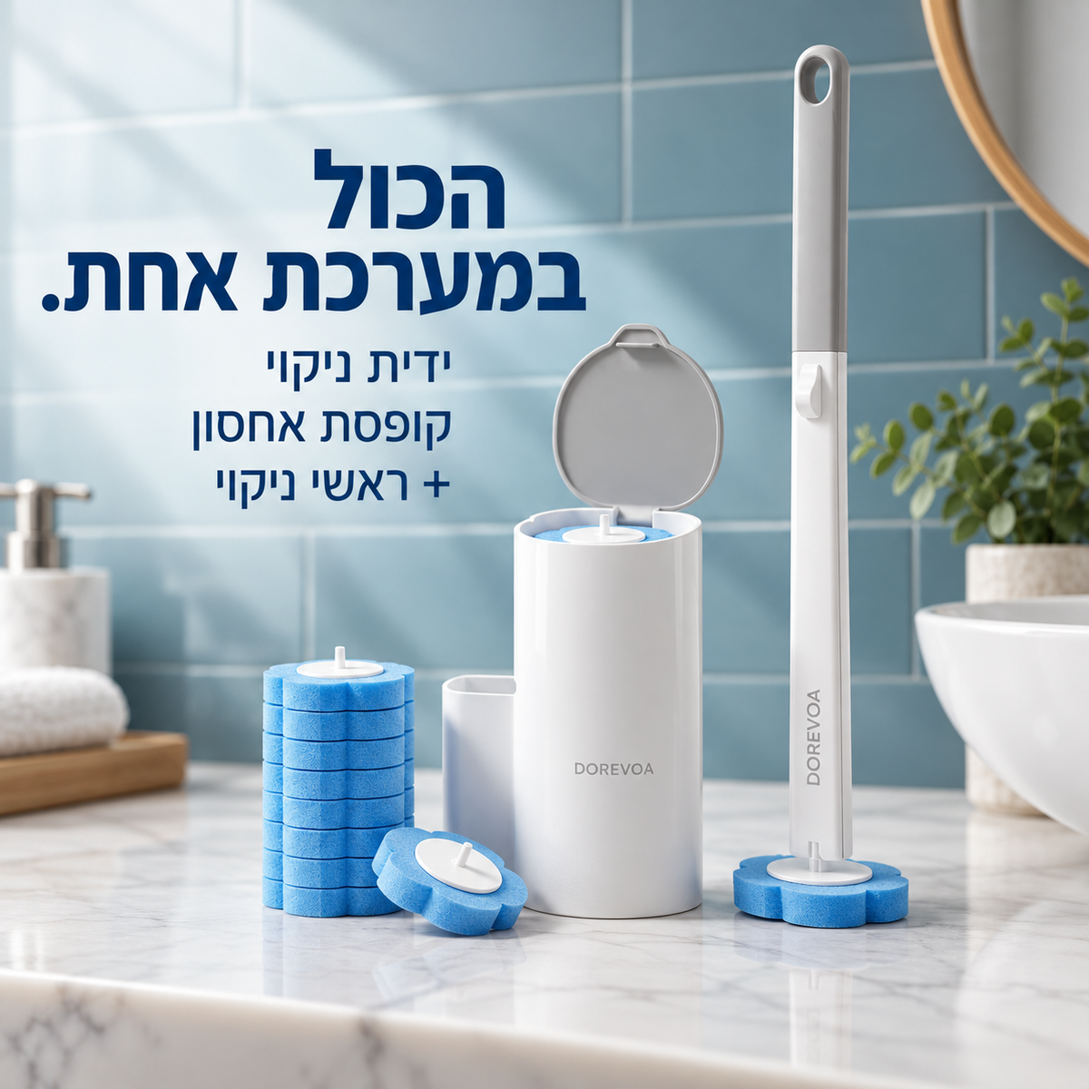 ערכת ניקוי אסלה עם ראשים חד פעמיים לניקוי מקסימלי